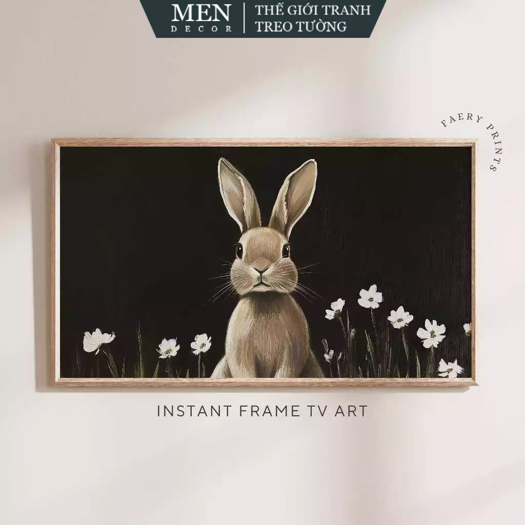 ภาพวาดติดผนัง Bunny TV Art Neutral Easter Frame TV FaeryPrints (41) พิมพ์ขอขึ้น มาพร้อมเล็บแขวนภาพ