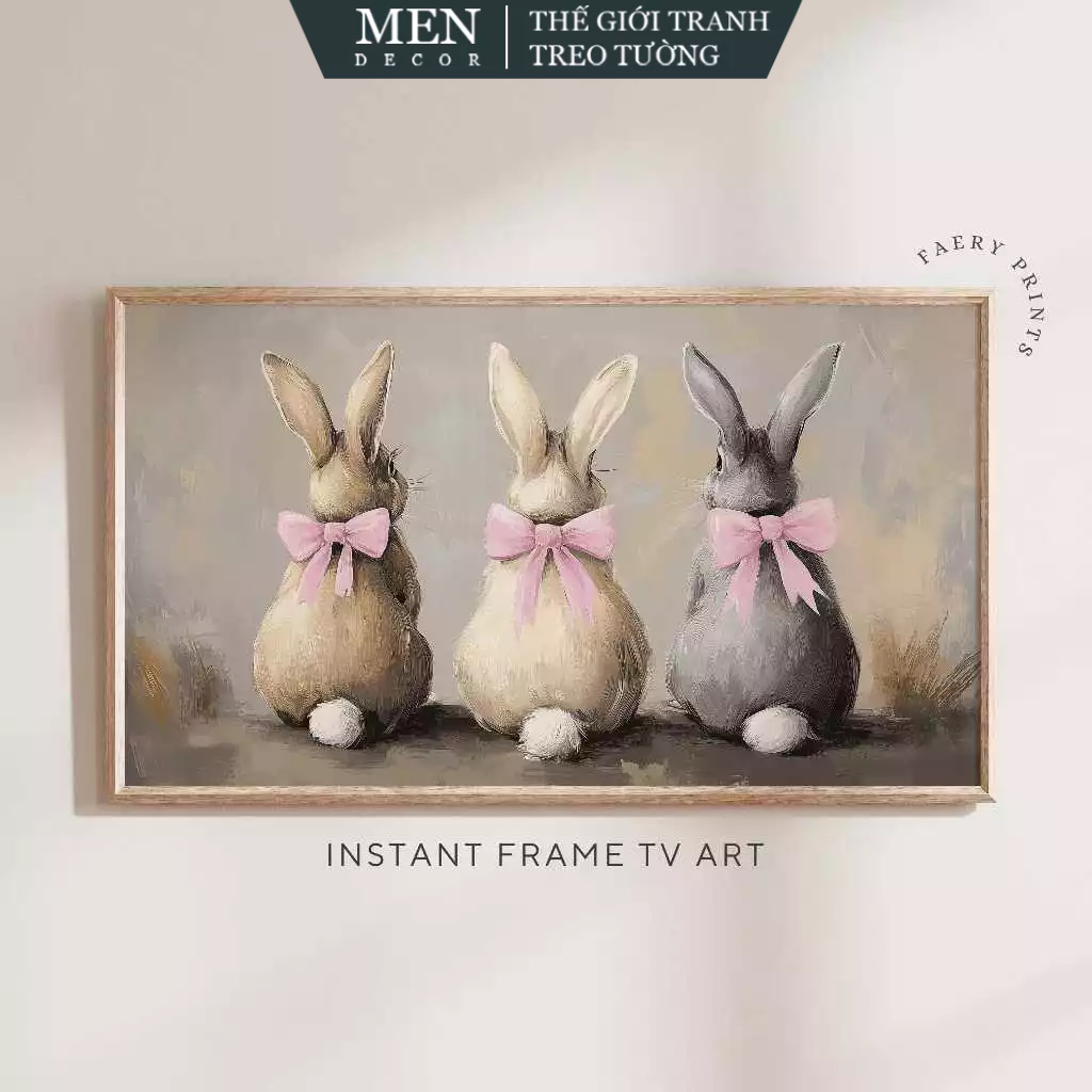 ภาพวาดติดผนัง Easter Bunny TV Art Rabbit Easter Frame TV (107) พิมพ์ขอ มาพร้อมเล็บแขวนภาพ