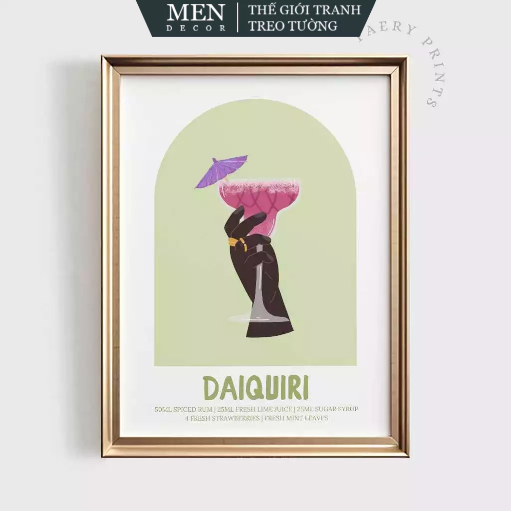 ภาพวาดติดผนัง Daiquili Cocktail Wall Art Retro Bar FaeryPrints (84) พิมพ์ขอ มาพร้อมเล็บแขวนภาพ