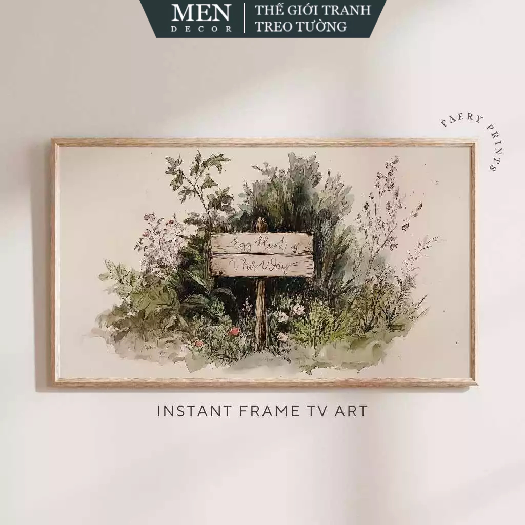 ภาพวาดติดผนัง Easter Egg Hunt TV Art Rustic Spring Frame TV (112) พิมพ์ตามขอ มาพร้อมเล็บแขวนภาพ