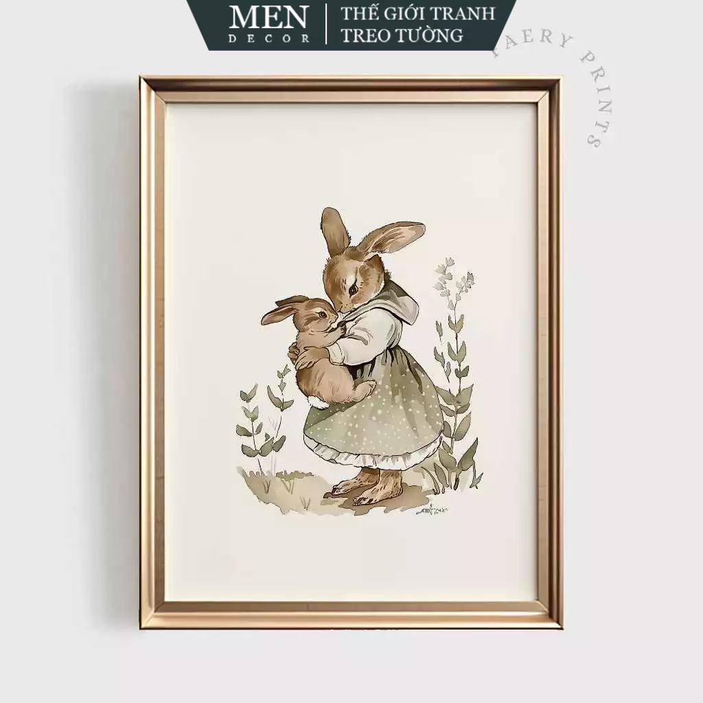 ภาพวาดติดผนัง Rabbit Mom & Son Nursery Print FaeryPrints (293) พิมพ์ขอขึ้น มาพร้อมเล็บแขวนภาพ