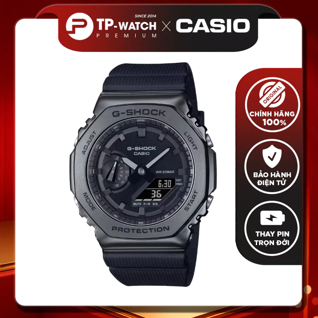 ของแท้ Casio G-Shock GM-2100BB-1A นาฬิกาข้อมือผู้ชายสายพลาสติก | ฝาโลหะ | GM-2100BB-1ADR แกนคาร์บอน