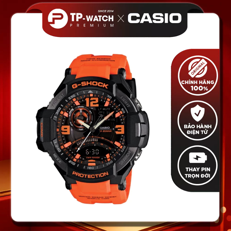 Casio G-SHOCK GA-1000-4A Gravity Master Plastic Strap Mens Watch (ตั้งโต๊ะ, วัดอุณหภูมิ, มือเรืองแสง