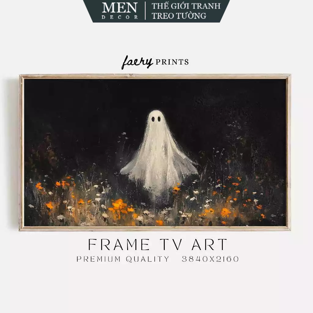 ภาพวาดติดผนัง Wildflower Ghost Frame TV Art Halloween Frame (4335) พิมพ์ลายขอ มาพร้อมเล็บแขวนรูปภาพ