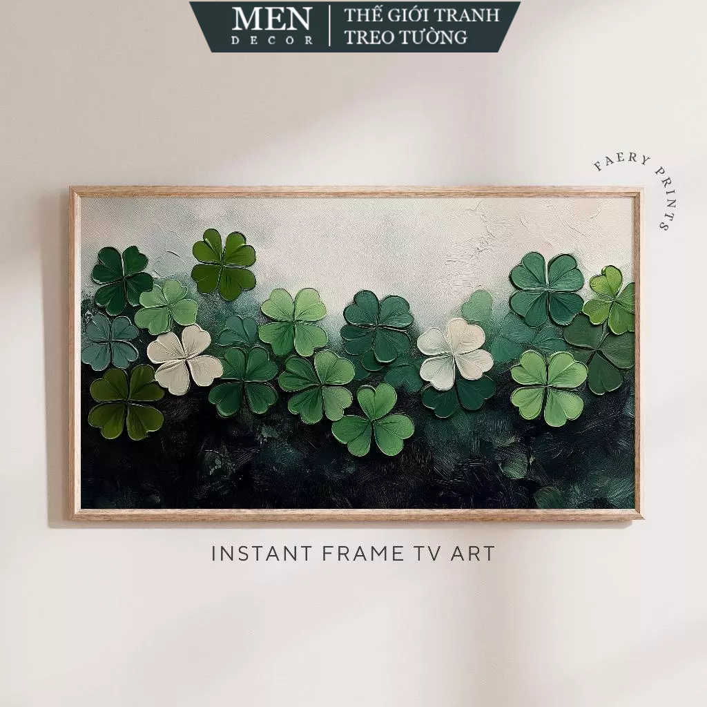 ภาพวาดติดผนัง St Patricks Day Frame TV Art Lucky Clover (377) พิมพ์ลายขอ มาพร้อมเล็บแขวนรูปภาพ