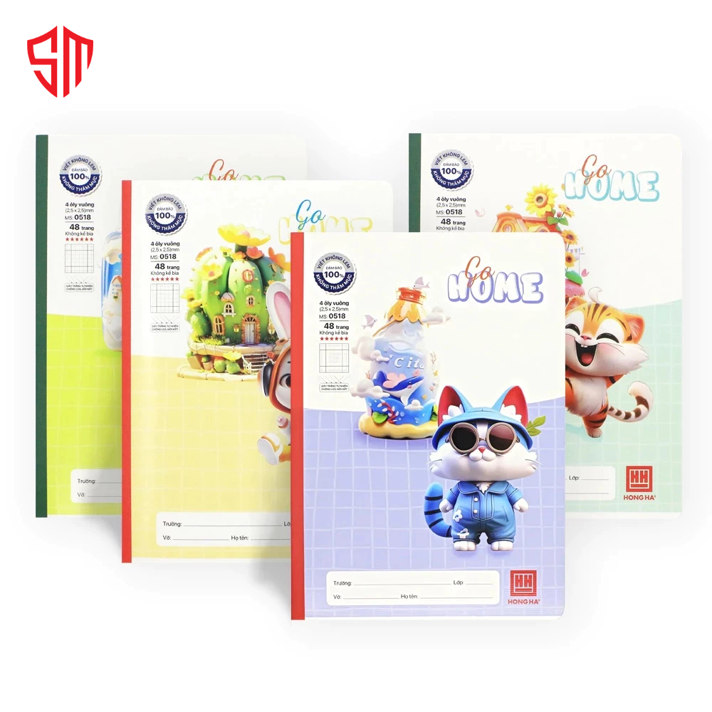 สมุดบันทึกจํานวนมาก 10 เล่ม 4 Olys 48 หน้า Hong Ha School Go Home จํานวน 100GSM - 0518