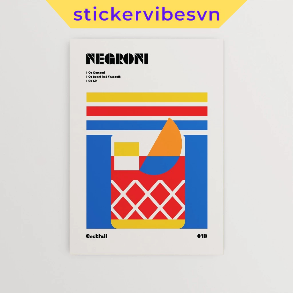 ภาพวาดผนัง Fomex Negroni Cocktail Geometric Art Modern Bar พร้อมกาวสองหน้า พิมพ์ลายขอ