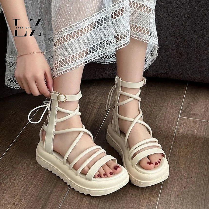 Liza Shoes Womens Warrior Shoes 4Cm Sole - Womens Warrior Sandal Thin Straps High Neck Wrap Korean H