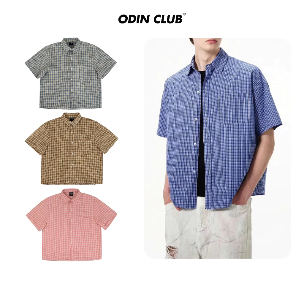 เนลสัน โอดิน สโมสร เสื้อเชิ้ตแขนสั้น ชาย-หญิง แบบกล่อง ผ้าเทอร์รี่ ลายตาราง