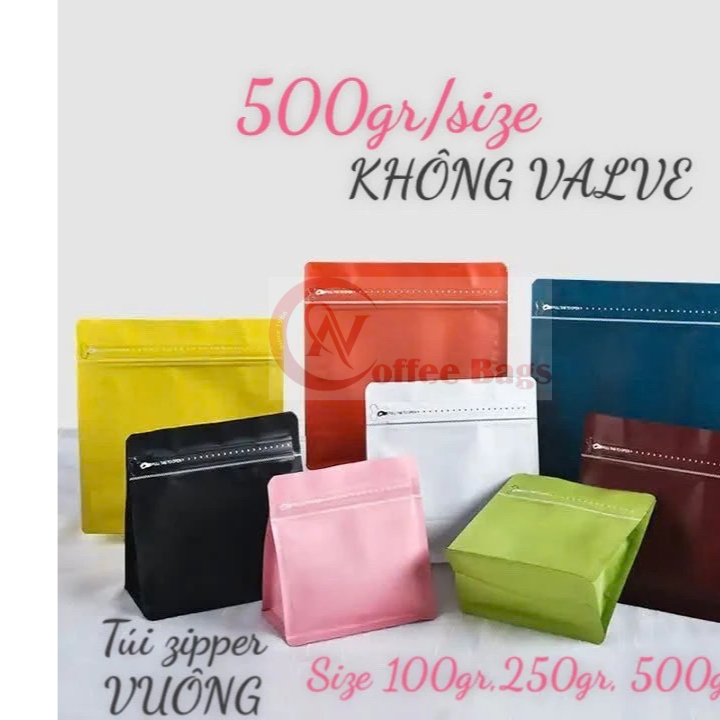 [500gr/size - NO VALE] ถุงซิป 8 เหลี่ยม พร้อมกาแฟเคลือบ ขนาด SQUARE - HORIZONTAL (150gr, 250gr, 500g