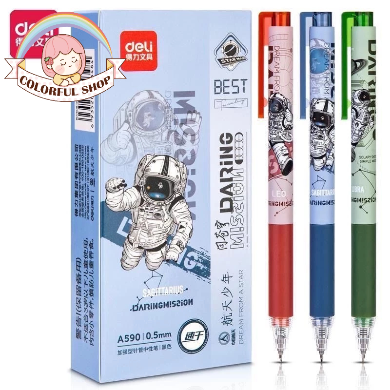 ปากกาลูกลื่นเจล Deli A590 หมึกดํา Deli A590 ปากกากด - ปลายปากกา 0.5 มม. - อุปกรณ์สํานักงาน - ปากกา A