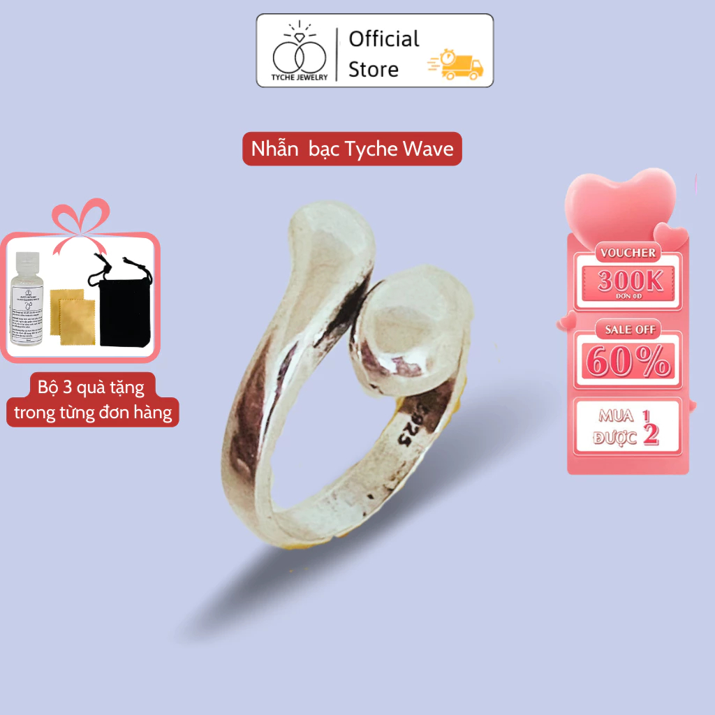 แหวนเงิน 925 Tyche Wave ดีไซน์ oversize เรียบง่าย สไตล์ Ritro แฮนด์เมด ทั้งชายและหญิง TYCHE JEWELRY