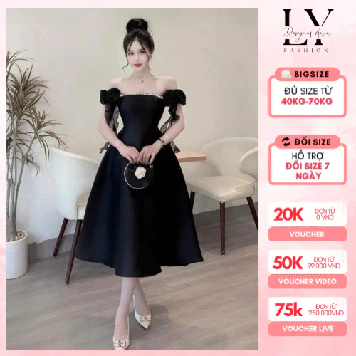 เดรสปาร์ตี้ tafta ปาดไหล่สุดหรู ชาย rhinestone แขนยาว แอพลายดอกไม้ ทุกไซส์ 40 - 70kg H25