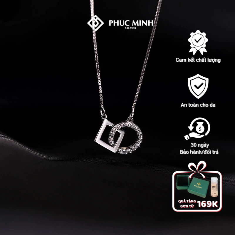 เครื่องประดับ Phuc Minh สร้อยคอเงินผู้หญิงพร้อมบุคลิกภาพ สร้อยคอเงินพร้อมจี้ทรงกลมและสี่เหลี่ยมพร้อม