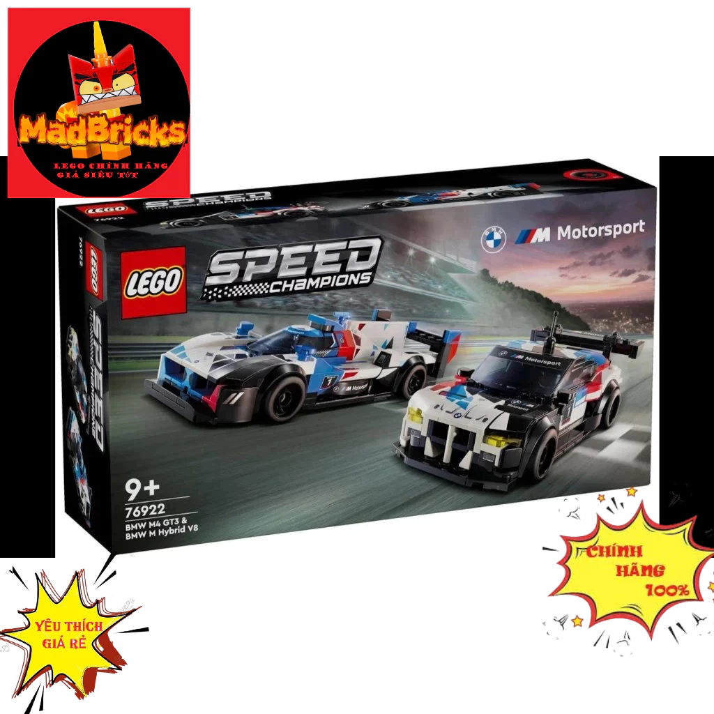 LEGO SPEED CHAMPIONS 76922 ประกอบของเล่น BMW M4 GT3 Supercar & BMW M Hybrid V8 (676 ชิ้นส่วน)