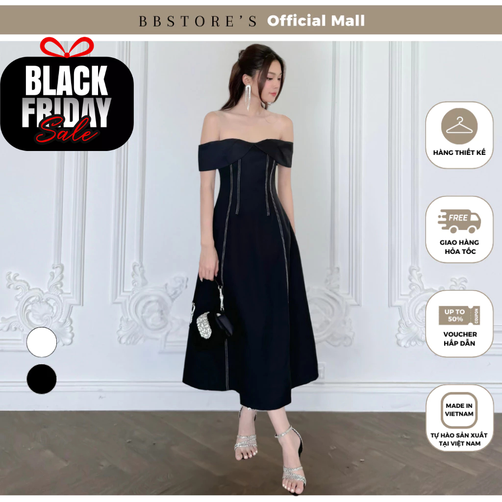 Bbstores Ford Ribbed Long Flared Off Shoulder Party Dress - D3800Q