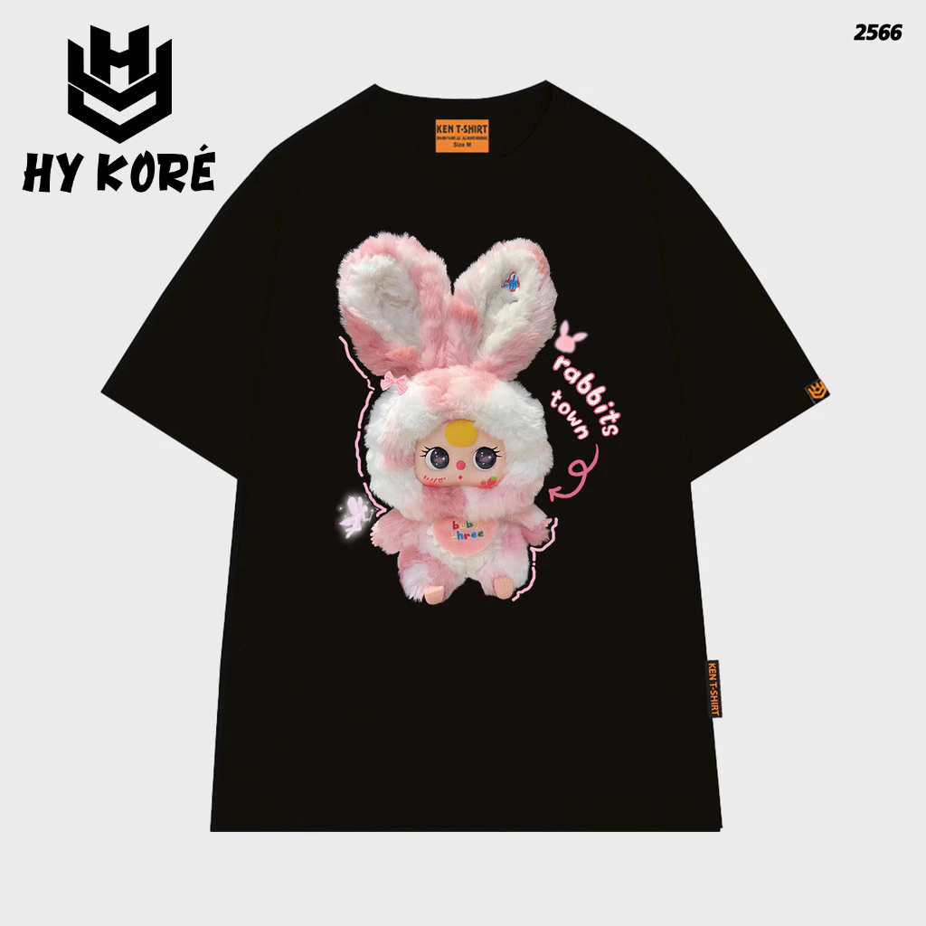เสื้อยืด Babythree HY KOREA Pink Secret Town Rabbit 2566 ผ้าคอตตอน 75% แขนหลวมน่ารัก