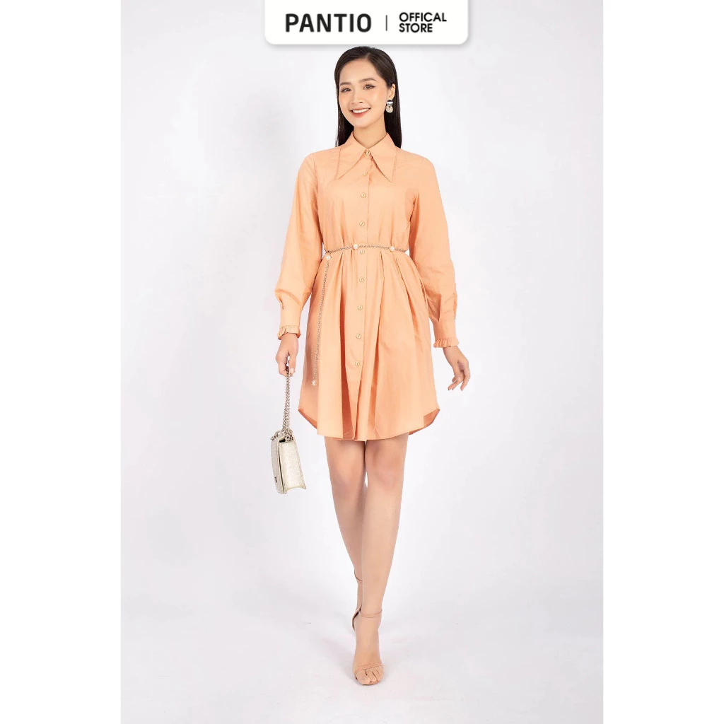 BDC92761 - เดรสสตรีทผ้าทรงตรงคอปกเยอรมัน หัวแหลม แขนระบาย - PANTIO