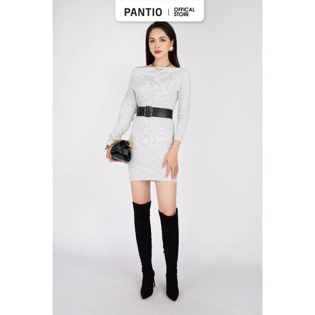 FDD7068 - ชุดเดรสไหมพรมเข้ารูปคอปีน - PANTIO