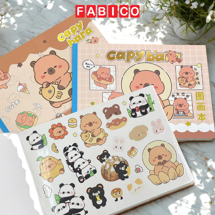 Combo of 4 Capybara A4 Art Drawing Notebooks 28 แผ่น 80gsm Depai พร้อมสติกเกอร์น่ารัก - Fine Art Dra