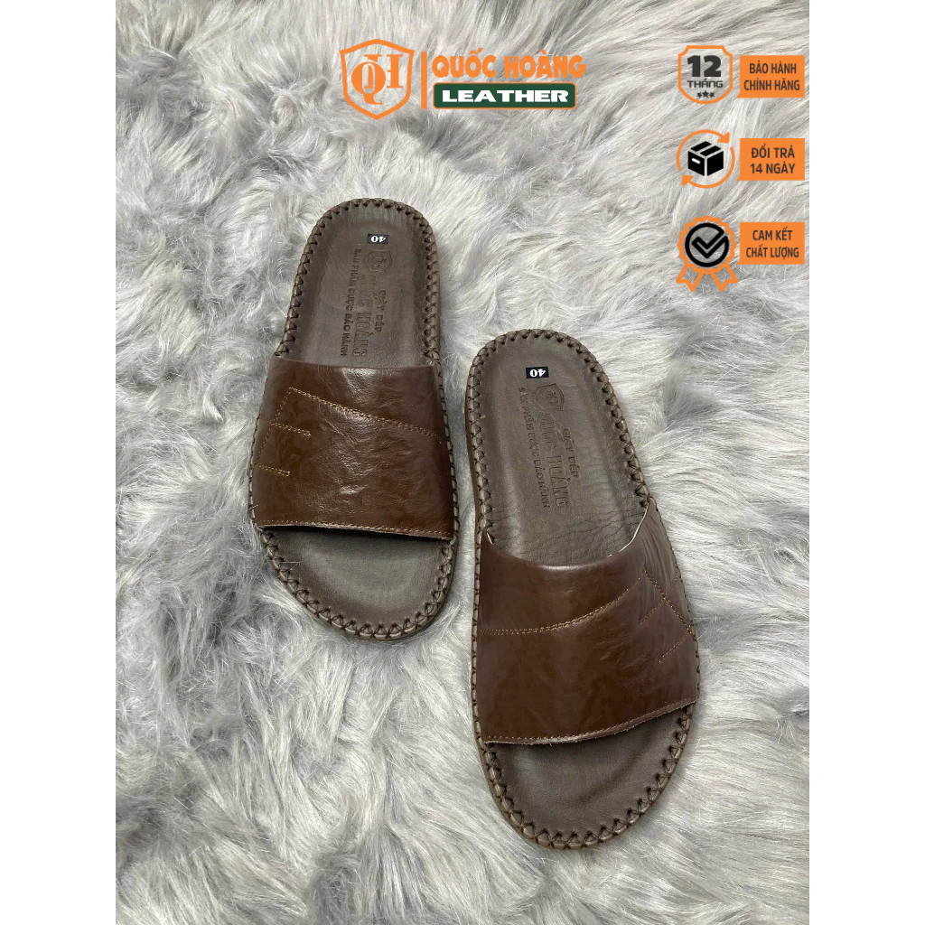 Quoc Hoang รองเท้าแตะรัดส้นหนังวัวสีน้ําตาล