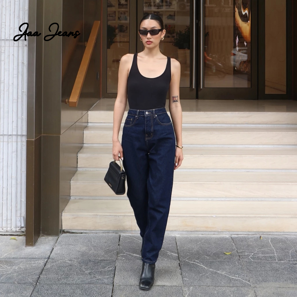 Aaa Jeans - กางเกง Mom Jeans เอวสูง สี Indigo