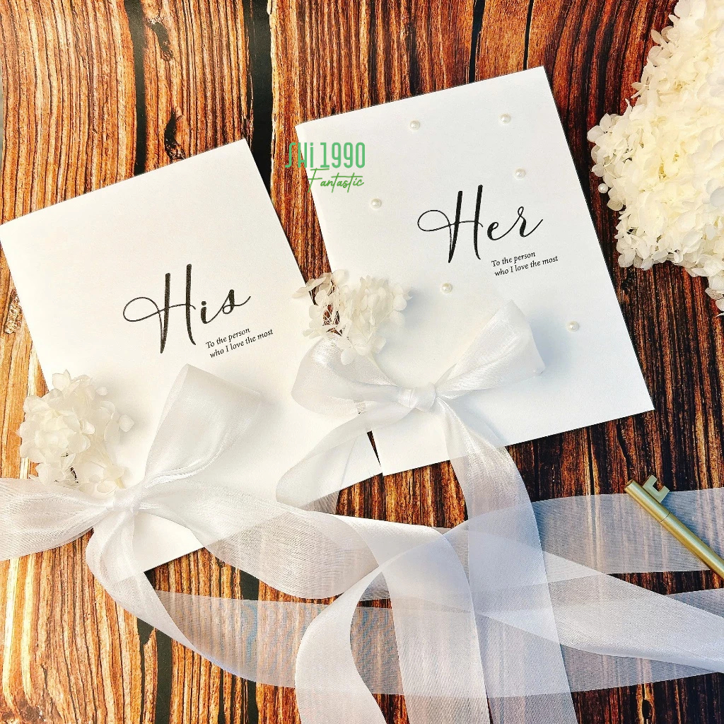 HIS VOWS CARD SET - HER VOWS • กระดาษอาร์ตละเอียดพร้อมดอกไม้ • เอกสารหรูหราทั่วไป
