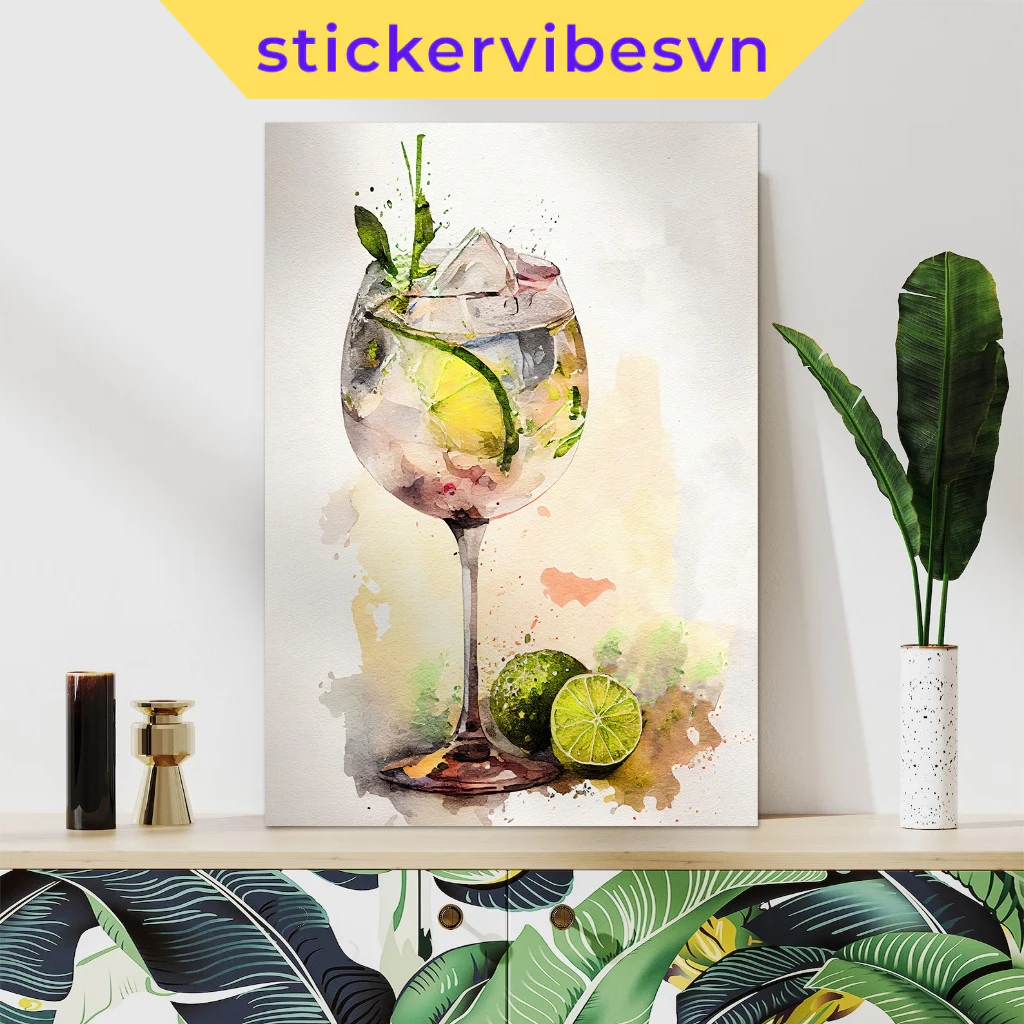 ภาพวาดผนัง Fomex Gin and Tonic แก้วค็อกเทล Summer Vibes กาวสองหน้า พิมพ์ขออัพออน