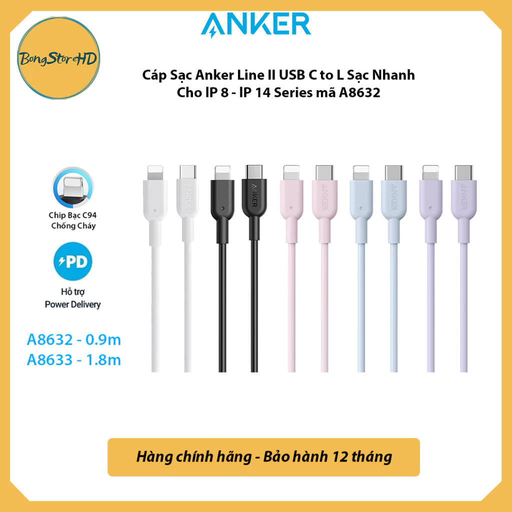 Anker Line II USB C to L สายชาร์จเร็วสําหรับ lP8 - lP14 Series รหัส A8632