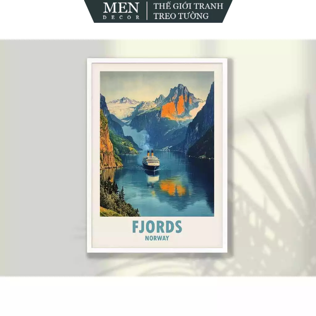 ภาพวาดติดผนัง Fjords Travel Poster No2 - Fjords Print พิมพ์ขออัพ มาพร้อมเล็บแขวนรูปภาพ