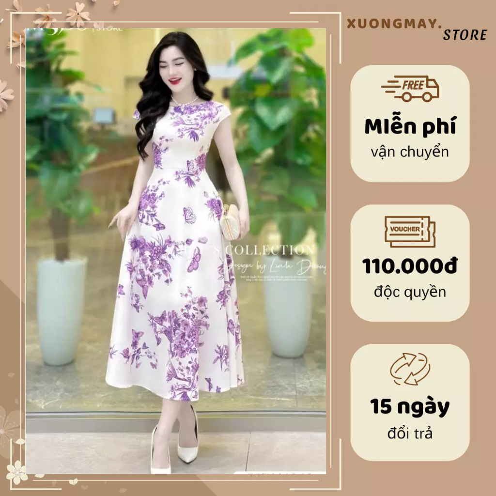 Mduxuongmay ชุดเดรสผ้าไหม K22-D3-1 MDU4240 ดีไซน์คอเรือบานหรูหราจาก MDU