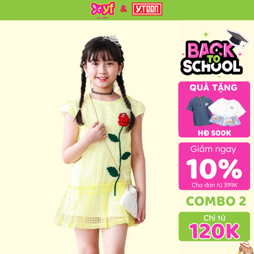 ชุดเดรส Baby A-Line ปักดอกกุหลาบ 3D ตาข่ายมีสไตล์ YF - 9DX575