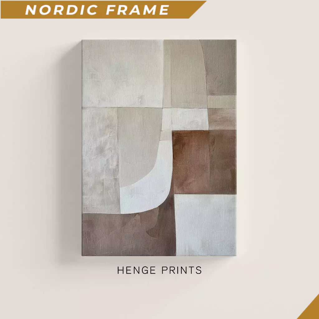 ภาพวาดติดผนัง Abstract Beige Brown Minimalist Neutral Tone Neutral Boho มาพร้อมเล็บแขวน พิมพ์ขออัพออ