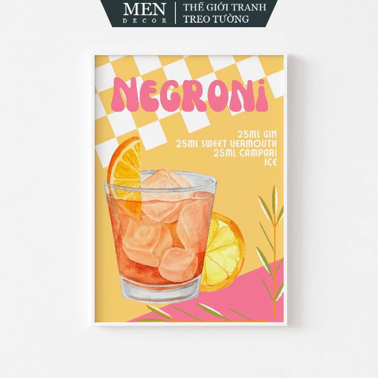 ภาพวาดติดผนัง Negroni Retro Cocktail Print พิมพ์ขออัพ มาพร้อมเล็บแขวนรูปภาพ