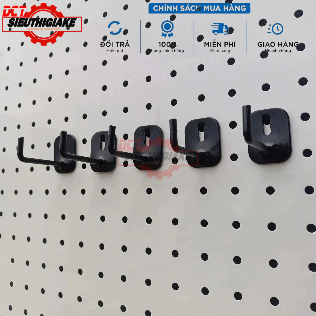 [ตะขอของแท้] ตะขอ Pegboard, ตะขอเหล็กลูกฟูกรู 1 ซม. 1 พิน - ฐานสี่เหลี่ยม, ตะขอแผ่นเหล็กลูกฟูกรู Peg