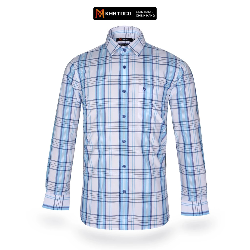 KHATOCO เสื้อเชิ้ตแขนยาวผู้ชายรูปแบบ Tailor Fit รหัสลายตารางหมากรุก A1MD468T1-CNCR255-2412-D