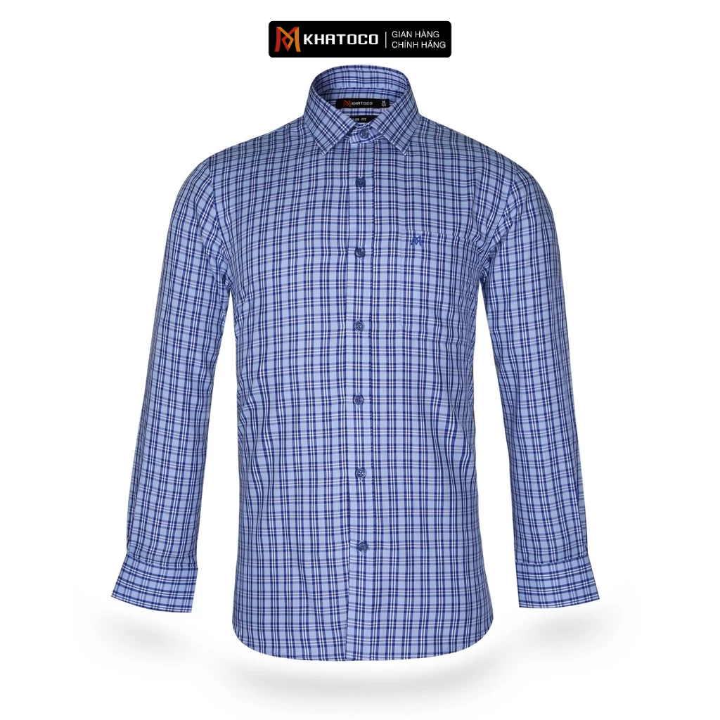 KHATOCO เสื้อเชิ้ตแขนยาวผู้ชายรูปแบบ Tailor Fit รหัสลายตารางหมากรุก A1MD468T1-CNCR238-2412-D