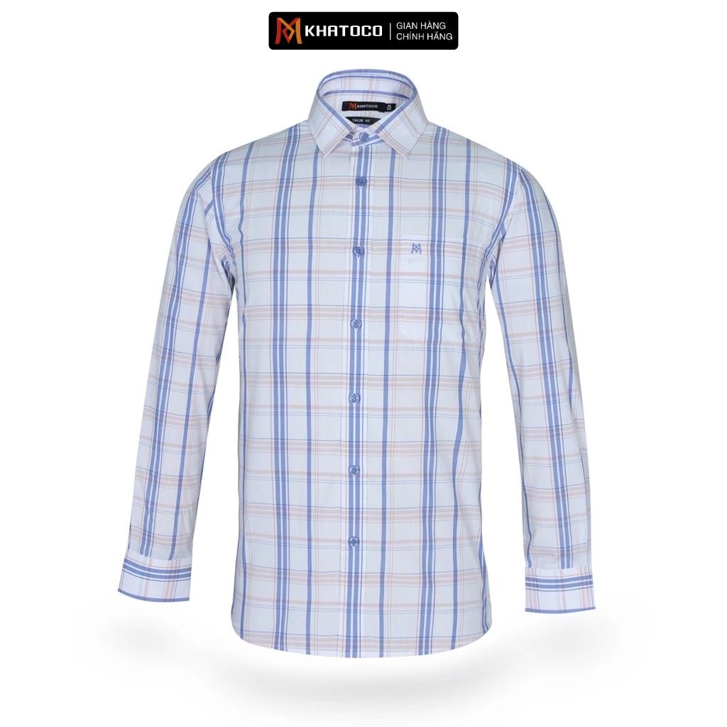 KHATOCO เสื้อเชิ้ตแขนยาวผู้ชายรูปแบบ Tailor Fit รหัสลายตารางหมากรุก A1MD468T1-CNCR257-2412-D