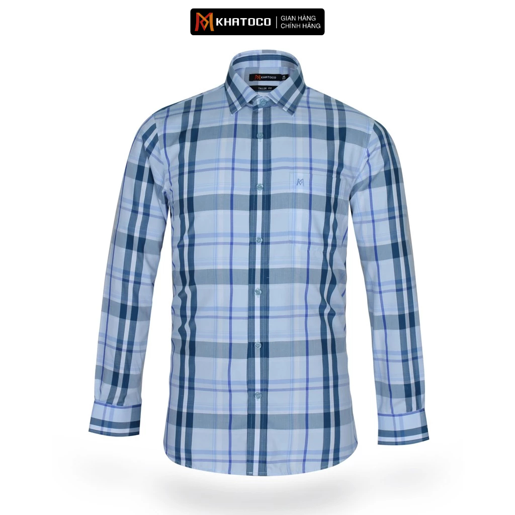 KHATOCO เสื้อเชิ้ตแขนยาวผู้ชายรูปแบบ Tailor Fit รหัสลายตารางหมากรุก A1MD468T1-CNCR252-2501-D
