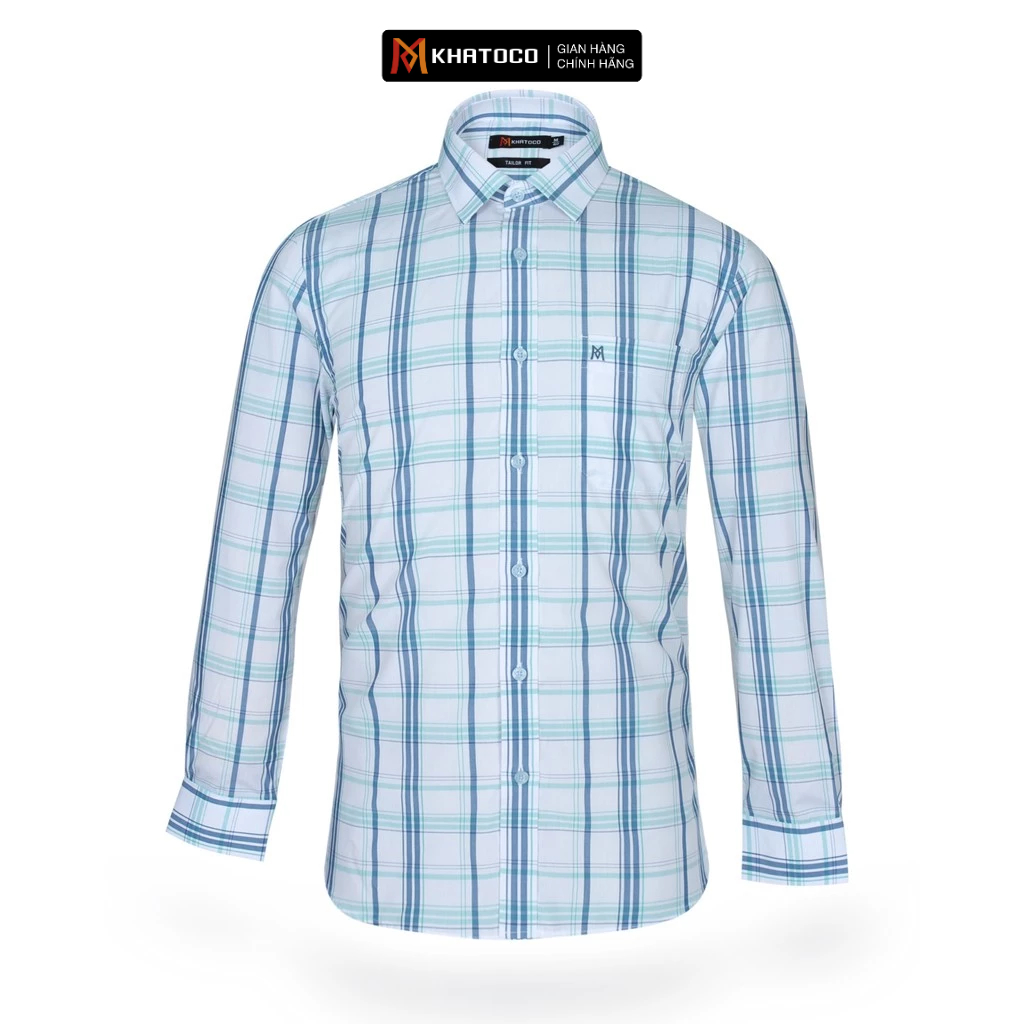 KHATOCO เสื้อเชิ้ตแขนยาวผู้ชายรูปแบบ Tailor Fit รหัสลายตารางหมากรุก A1MD468T1-CNCR258-2412-D