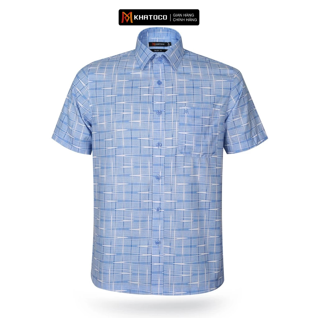 KHATOCO เสื้อเชิ้ตแขนสั้นผู้ชาย Tailor Fit รหัสลายแนวนอน A1MN538T2-CNIN341-2504-N