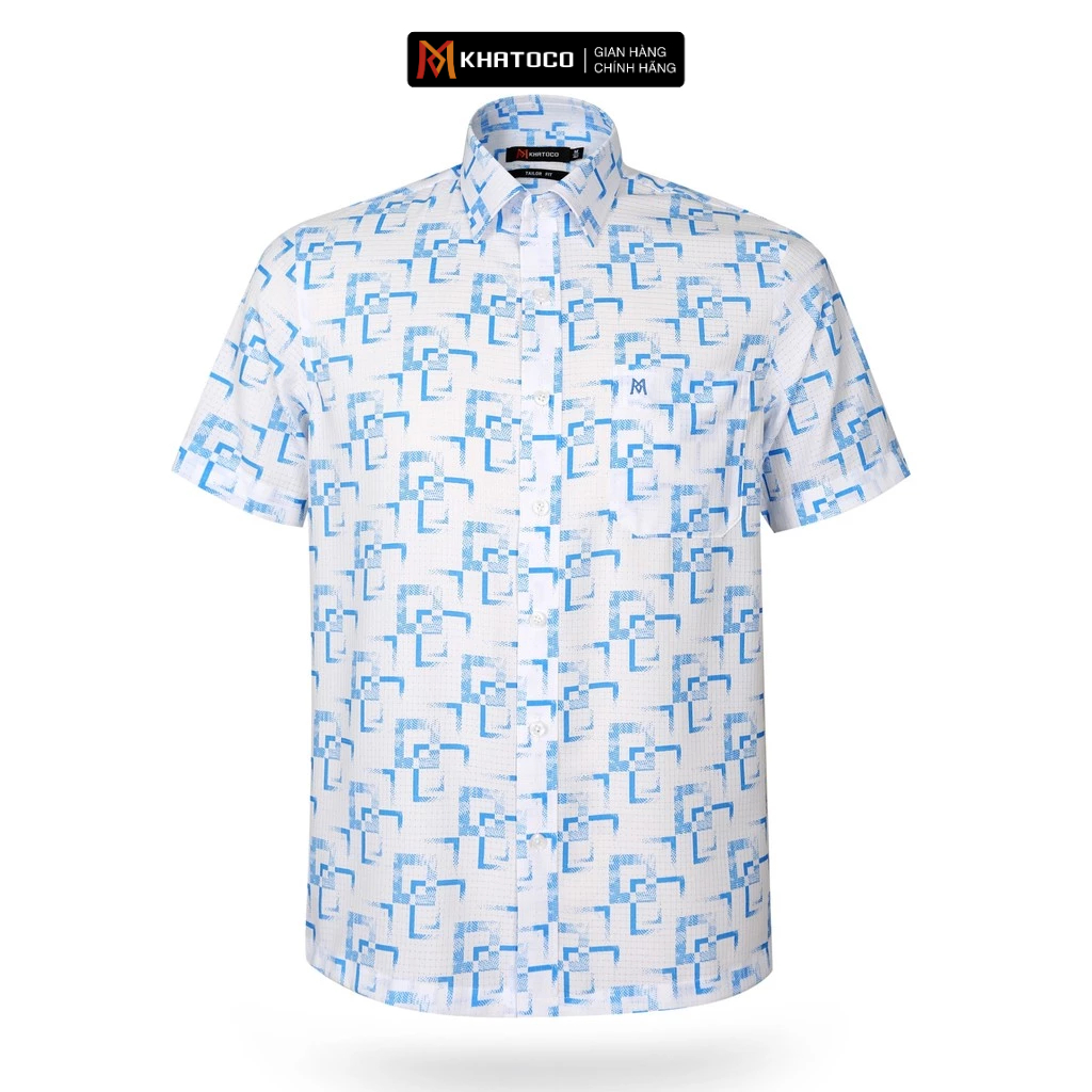 KHATOCO เสื้อเชิ้ตแขนสั้นผู้ชายเข้ารูป Tailor Fit รหัสลายแนวนอน A1MN538T2-CNIN337-2504-N
