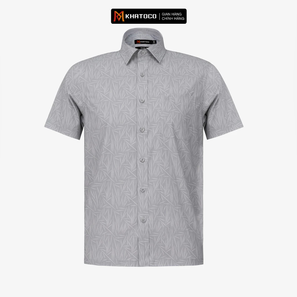 KHATOCO เสื้อเชิ้ตแขนสั้นผู้ชายเข้ารูป Tailor Fit รหัสไฮบริดแนวนอน A1MN468T2-CNIN673-1212-N