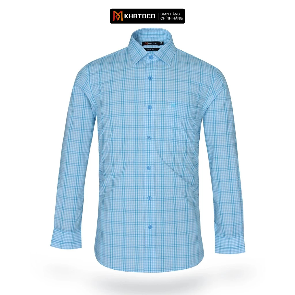KHATOCO เสื้อเชิ้ตแขนยาวผู้ชายรูปแบบ Tailor Fit รหัสลายตารางหมากรุก A1MD468T1-CNCR261-2412-D