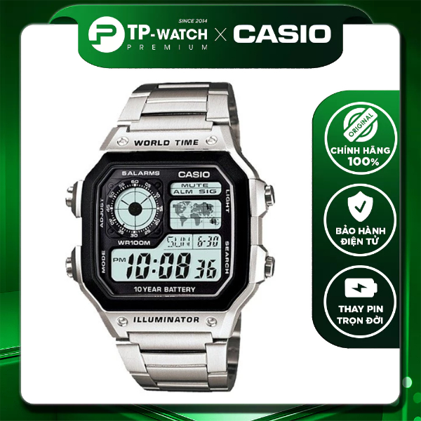 Casio AE-1200WHD-1AVDF นาฬิกาผู้ชาย - แบตเตอรี่ 10 ปี - กันน้ํา 100 ม. | คาสิโอ AE-1200WHD-1A