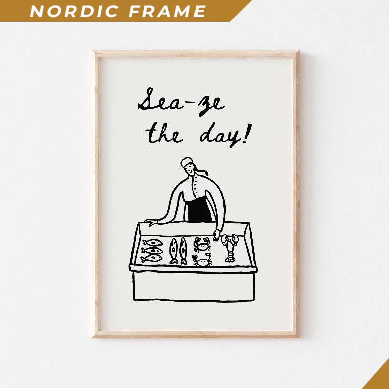 ภาพวาดติดผนัง, โปสเตอร์ตลาดปลา, Oysters Fish Crab Lobster Poster, Aesthetic Dating Room Prints, Seaf