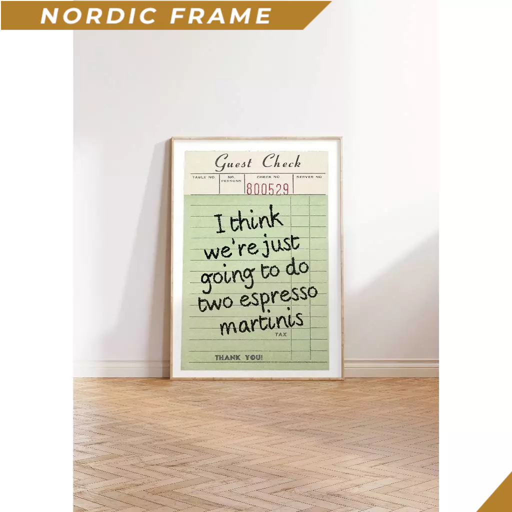 ภาพวาดติดผนัง, Vintage Espresso Martini Guest Check Print, ตกแต่งห้องครัวอินเทรนด์, Bar Cart Art Pri