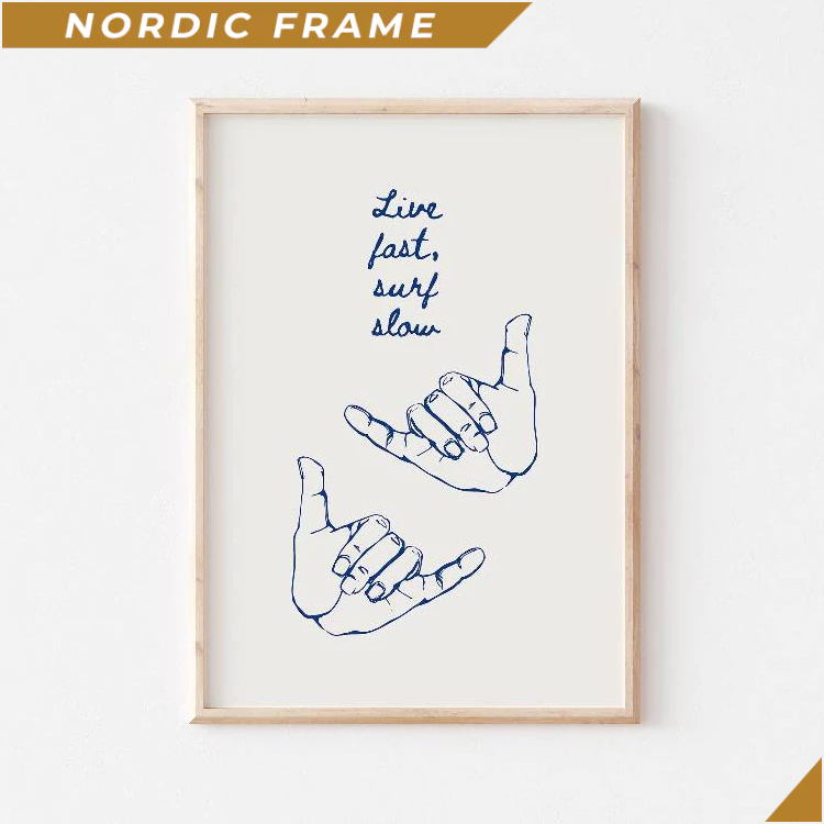 ภาพวาดผนัง, Live Fast Surf Slow, Surfing Quote Poster, Minimalist Coastal Wall Art, Shaka Hand Poste