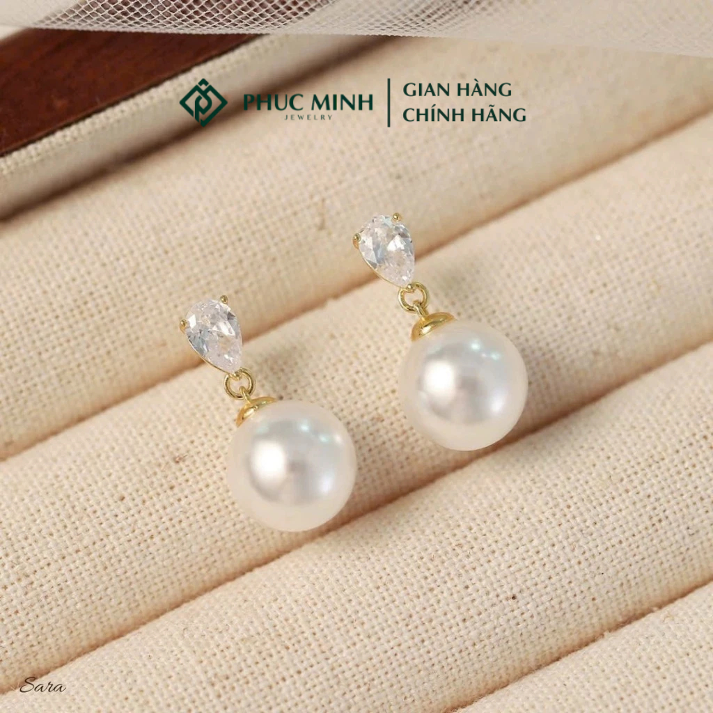 PMJ Sara ต่างหูผู้หญิง ต่างหูมุกคุณภาพสูงหินเงิน S925 PMJS0765K Puc Minh Jewelry