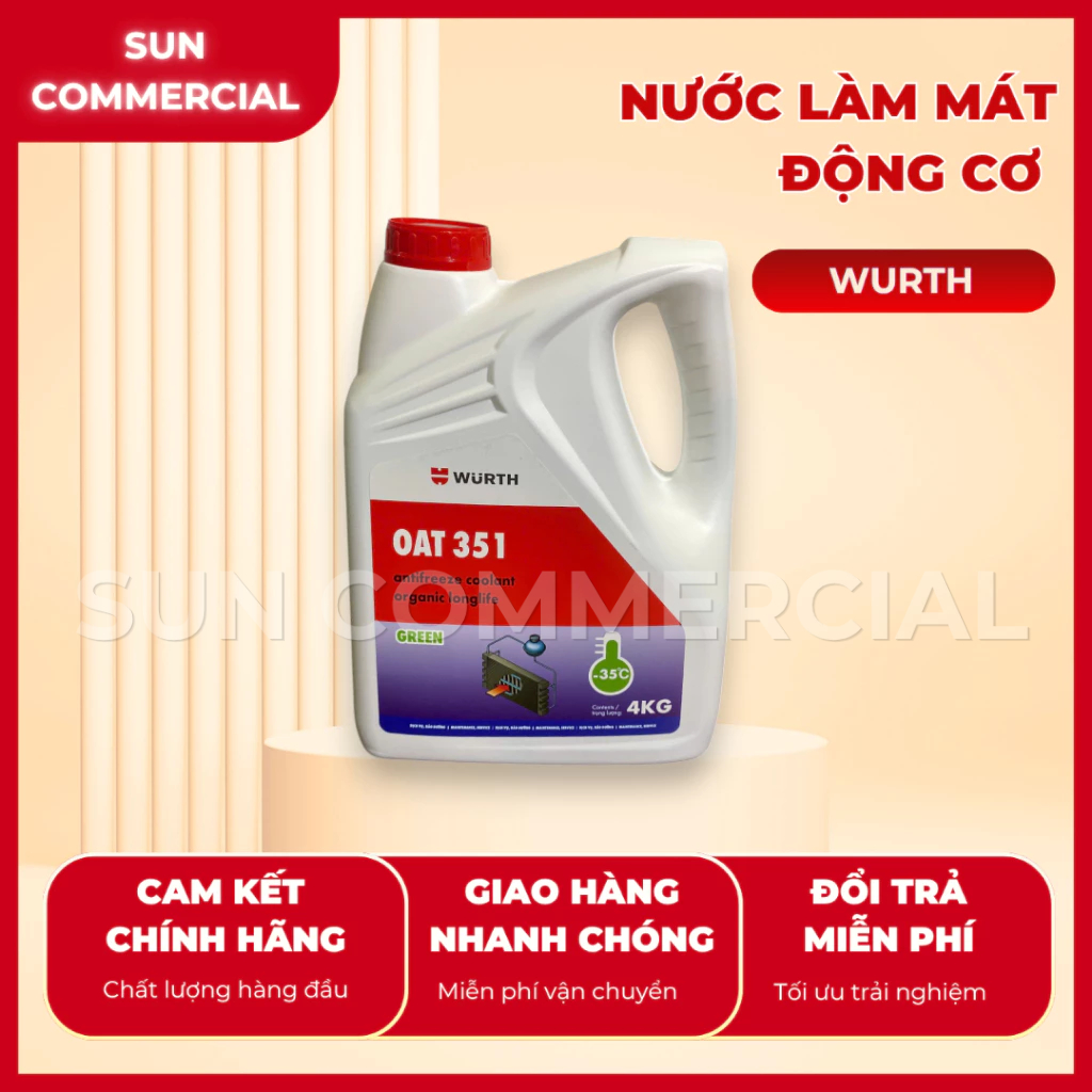 Wurth OAT 351 Blue Coolant - สารหล่อเย็นผสมล่วงหน้าสําหรับรถยนต์เพื่อป้องกันเครื่องยนต์ต้ม 4 กก.